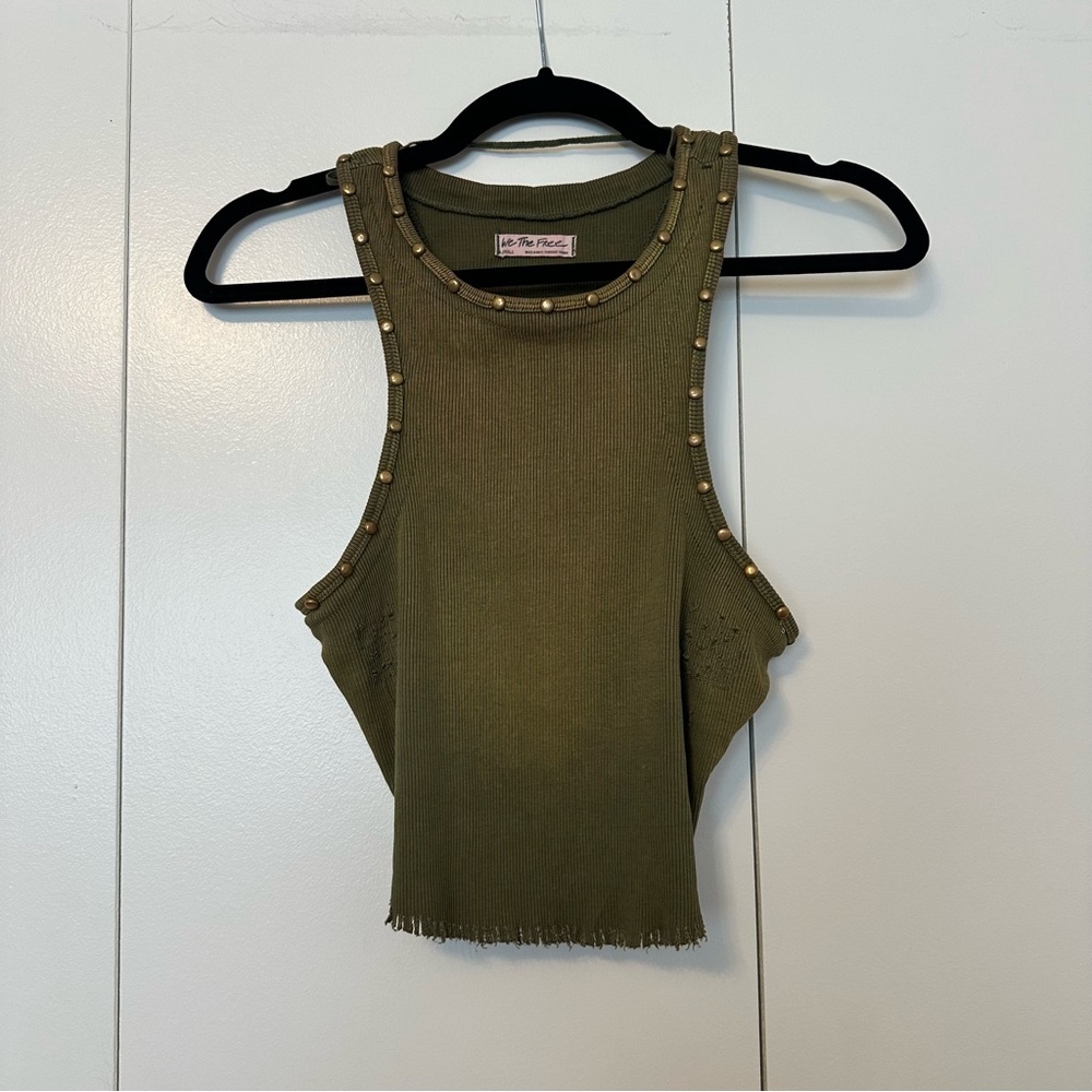 ✨5 for $25✨We The Free Studded Ribbed Crop Tank | Olive Green